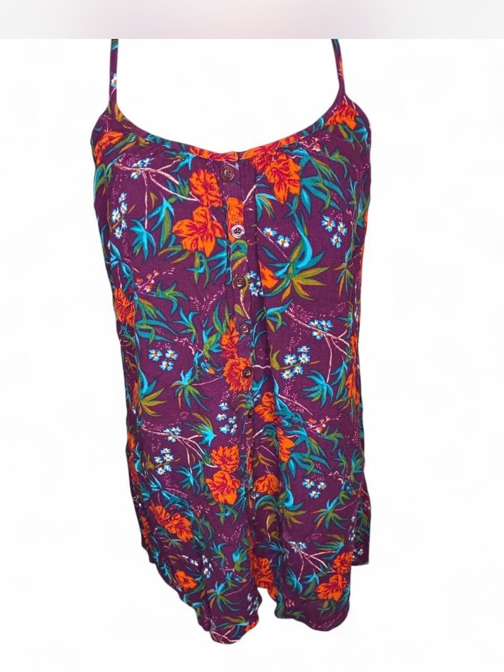 Volcom Purple Tropical Floral Mini Dress with Orange Accents